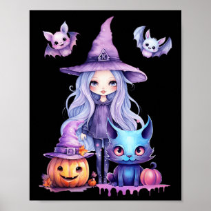 Poster Pastel Halloween Bruxa Gato-Pumpkin Pastelcore