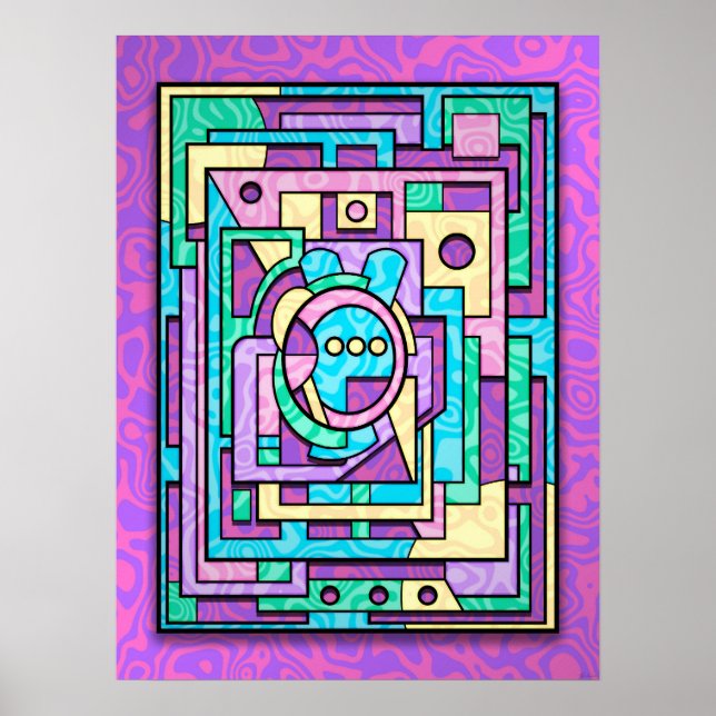 Poster Pastel Kawaii Geométrico Abstrato Labirinto  (Frente)