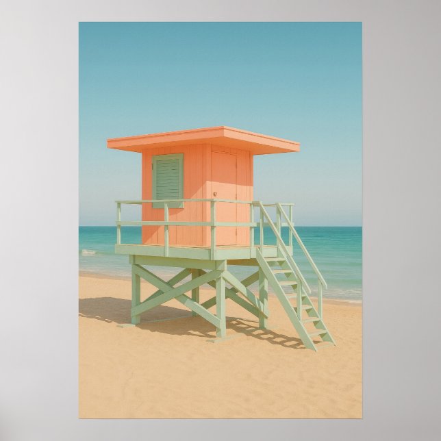 Poster Pastel Lifeguard Tower Beach Art (Frente)