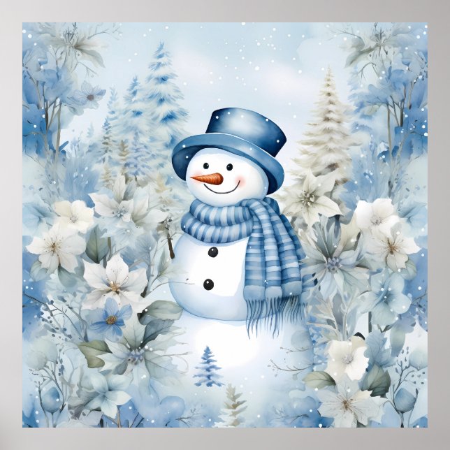 Poster Pastel Light Blue Snowman (Frente)