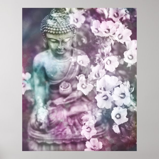 Poster *~* Pastel Meditação Zen Buddha Medita Flores (Frente)