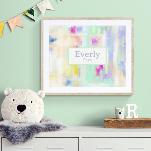 Poster Pastel Personalizado Bebê Crianças Sala de Parede (Customize the name! Shown with white mat and wood frame. (not included with purchase). Thank you!)