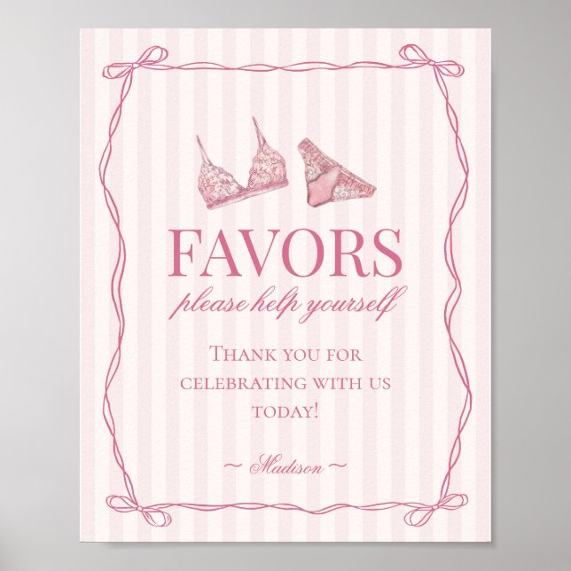 Poster Pastel Pink Lingerie Bachelorette Party Favors (Frente)