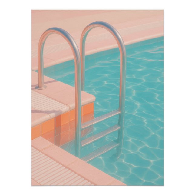 Pôster Pastel Pink Pool Ladder Aesthetic Retro Summer (Frente)