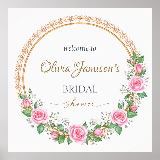 Poster Pastel Pink Roses & Baby’s Breath Bridal Wreath (Frente)