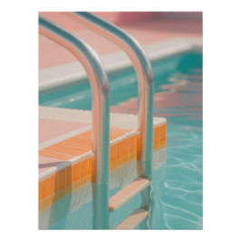 Pôster Pastel Pool Ladder Summer - Aesthetic Orange Retro