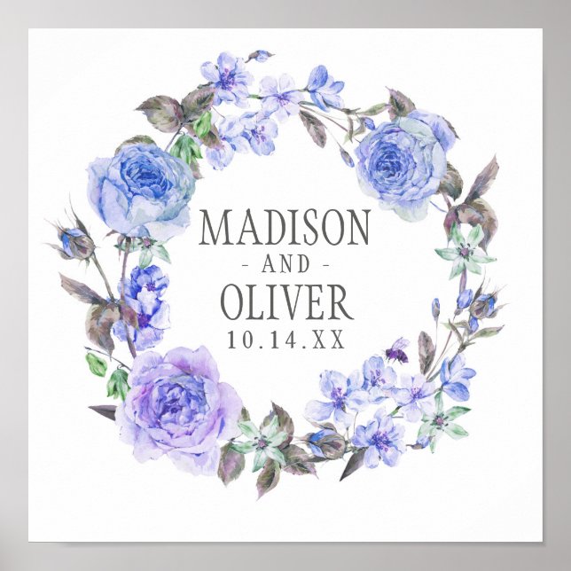 Poster Pastel Purple Watercolor Floral | Casamento (Frente)