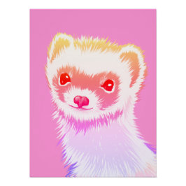 Pôster Pastel Rainbow Ferret - Cute Pink Pet Art