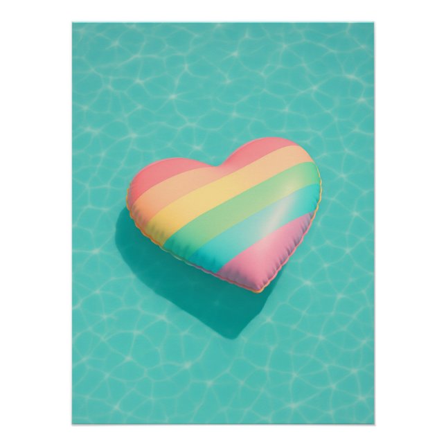 Pôster Pastel Rainbow Heart Pool Float Art Dreamy Summer (Frente)