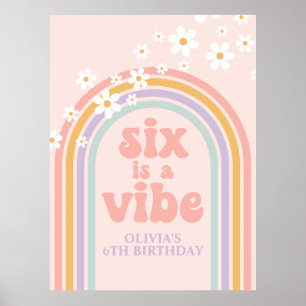 Poster Pastel Rainbow Retro Six é uma Vibração 6º Anivers