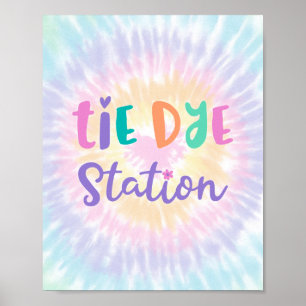 Poster Pastel Rainbow Tie Dye Station Party Sign