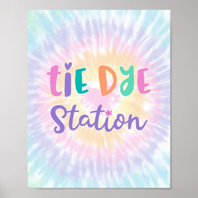 Poster Pastel Rainbow Tie Dye Station Party Sign (Frente)