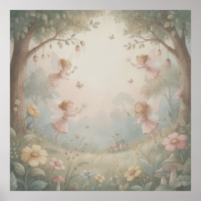 Poster Pastel Rococo Fairy Garden Whimsical Nursery Mural (Frente)
