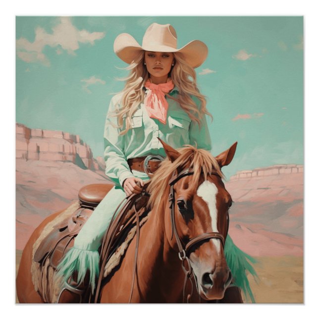 Pôster Pastel Roundup: Arte de Muro de Cowgirl