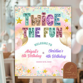 Poster Pastel Sequin Glitter Double Birthday Welcome Sign