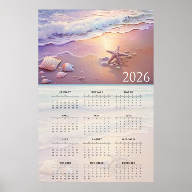 Poster Pastel Shoreline 2026 Calendar with Seashells  (Frente)