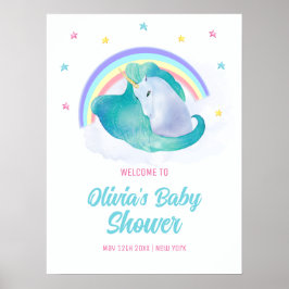 Poster Pastel Stars Unicorn Chá de fraldas Rainbow Bem-vi