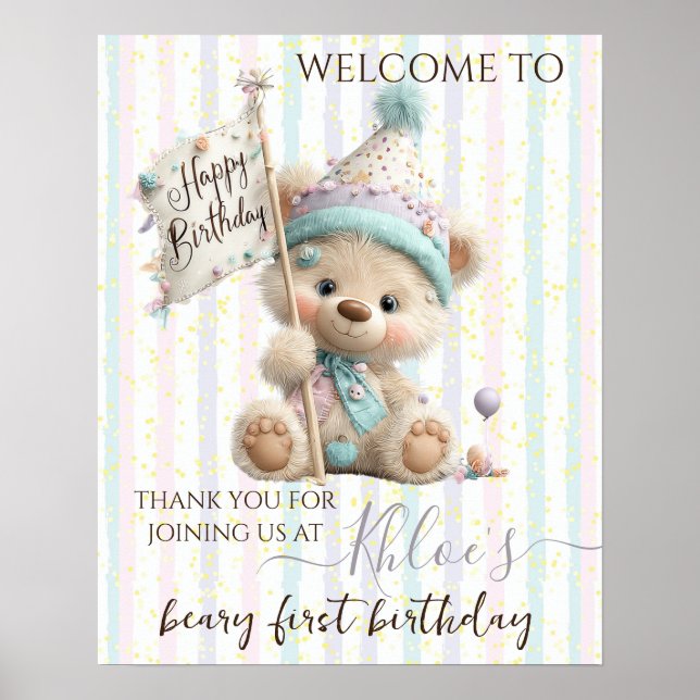 Poster Pastel Teddy Bear Birthday  (Frente)