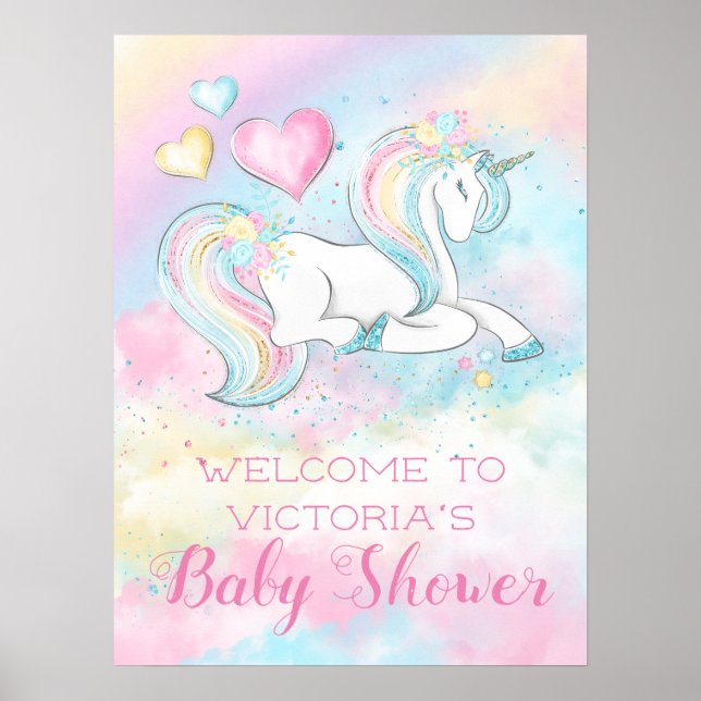 Poster Pastel Unicorn Baby Shower Invitations (Frente)