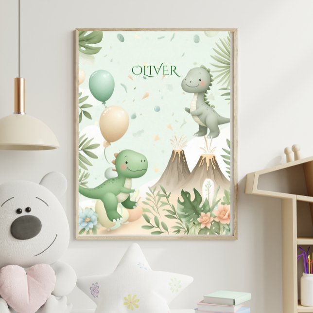 Pôster Pastel Watercolor Dino Kids Nursery Art (Criador carregado)
