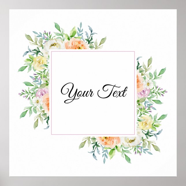 Poster Pastel Watercolor Floral com Nome Personalizado (Frente)