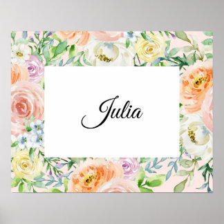 Poster Pastel Watercolor Floral com Nome Personalizável