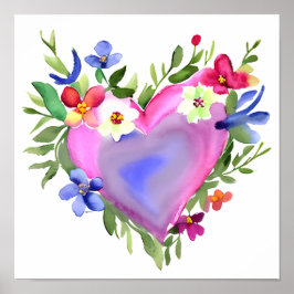Poster Pastel Watercolor Floral Heart Wreath