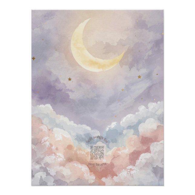 Pôster Pastel Watercolor Moon & Cloud Nursery Wall Art (Frente)