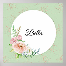 Poster Pastel Watercolor Rosa com nome personalizado