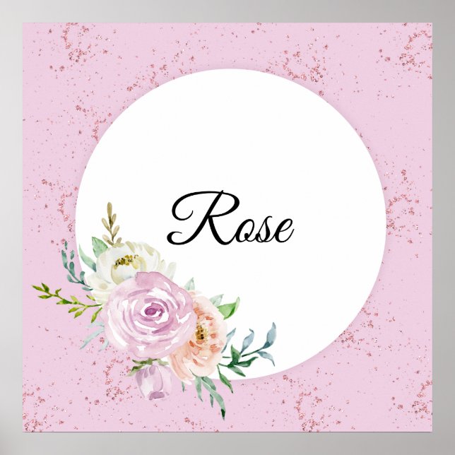 Poster Pastel Watercolor Rosa com nome personalizado (Frente)