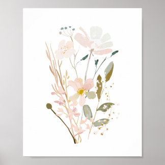 Poster Pastel Wild Flowers Romântica Buquê Watercolor