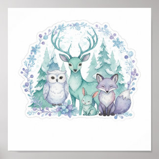 Poster Pastel Winter Woodland Nursery Art Print