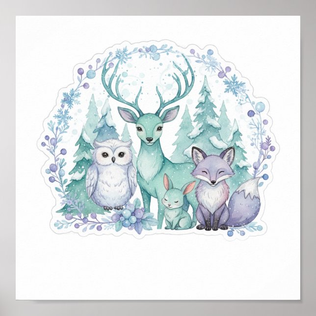 Poster Pastel Winter Woodland Nursery Art Print (Frente)