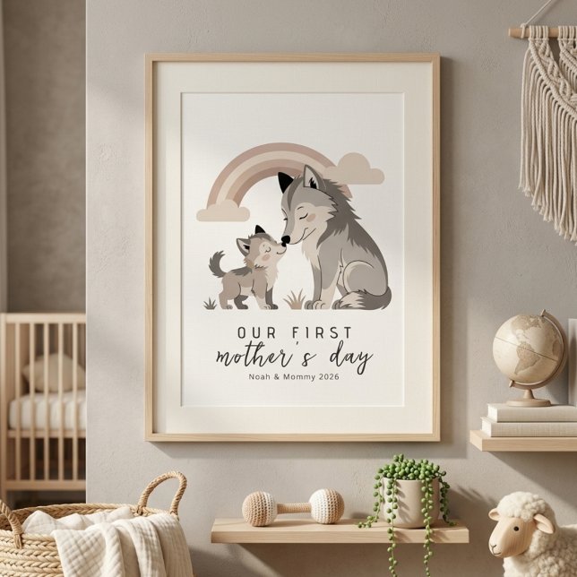 Poster Pastel Wolf Mom Pup First Mother’s Day Nursery  (Criador carregado)