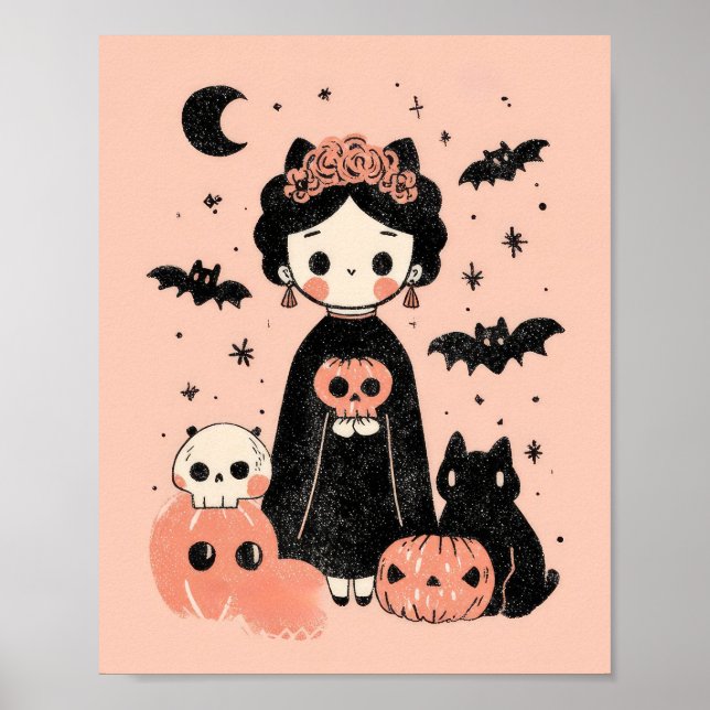 Poster Pastelobetween Frida Kahlo Pink Halloween Nursery (Frente)