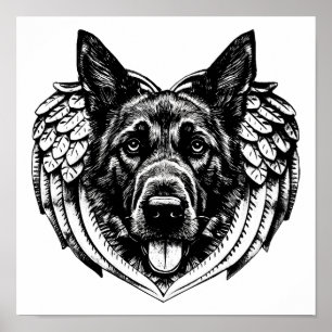 Poster Pastor alemão Anjo cabeça de cachorro arte ilustra