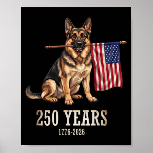 Poster Pastor Alemão Bandeira Americana 250 Anos Patrióti
