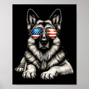 Poster Pastor Alemão Bandeira Americana Sungles Patriótic