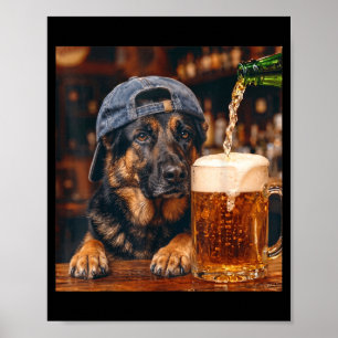 Poster Pastor Alemão Bebendo Cerveja Meme de Cachorro Eng