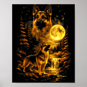 Poster Pastor Alemão Noite enluarada Arte Cachorro Uivand