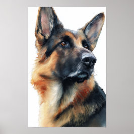 Poster Pastor alemão vira a cabeça aquarela