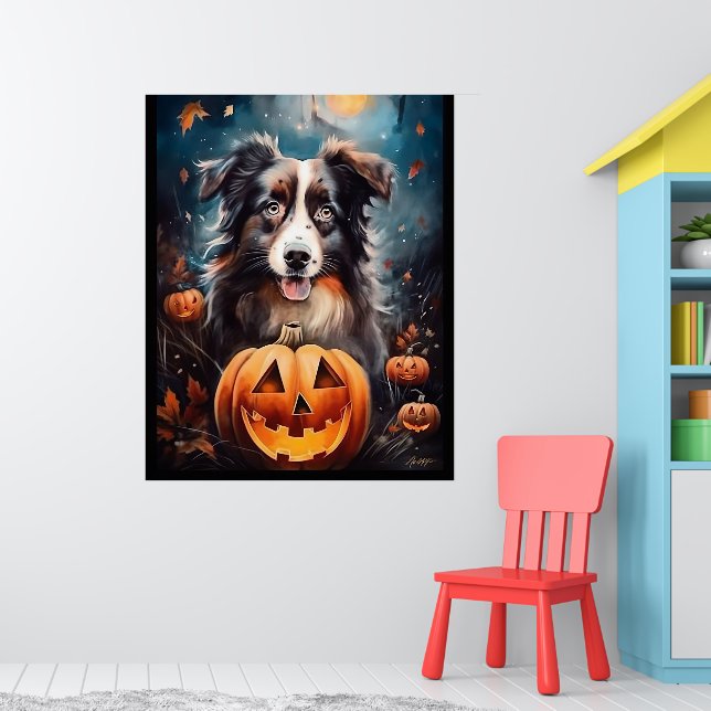 Poster Pastor Australiano Halloween Com Pumpkins Assustad (Berçário 1)