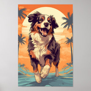 Poster Pastor australiano numa praia tropical