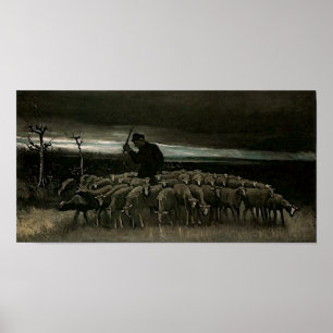 Poster Pastor, rebanho de ovelha Van Gogh de Bela Arte
