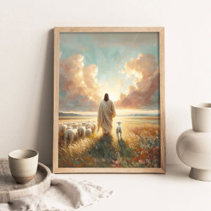Poster Pastor salva o único, Arte Cristã, Jesus Pastor