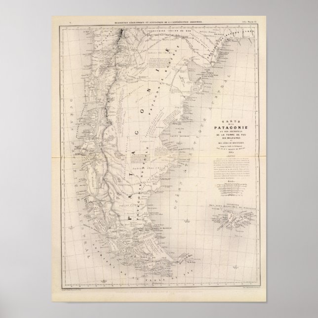 Poster Patagônia, Tierra del Fuego, Falkland (Frente)