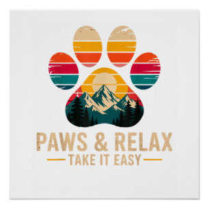 Pôster Patas e Relaxe Vá com Calma Montanhas Vintage Cach
