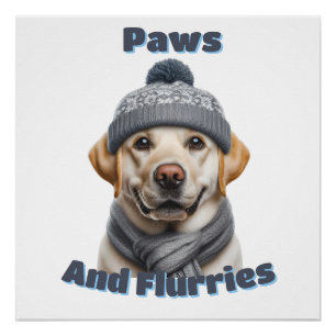 Pôster Patas & Flocos - Design de Cachorro de Inverno