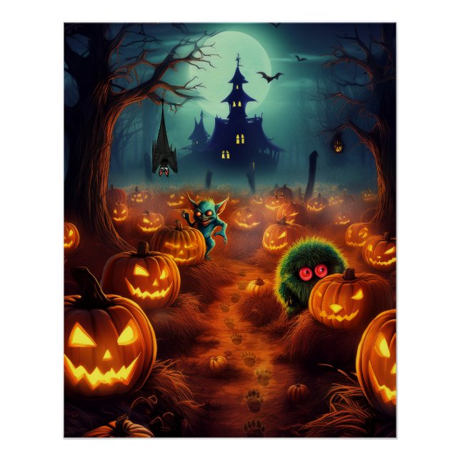 Pôster Patch da abóbora assombrada pelo Halloween (Frente)