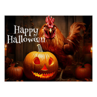 Pôster Patch de Pumpkin de Galinha de Fazenda Feliz Hallo